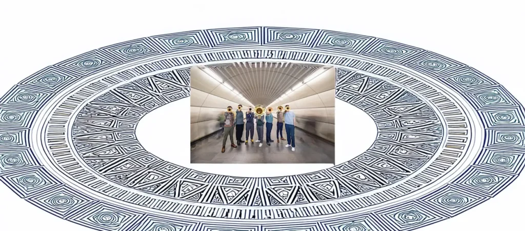 Federspiel hier und jetzt 1 Gruppe von Menschen in U-Bahn